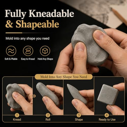 Kneaded Eraser, Erasers for Artists, Art Supplies, Flexible Foam Moldable Drawing Eraser, Reusable Absorbent Sketching Pencil Eraser, Blending Stump Tool for Painting Sketch Creation（2 Pack,Grey）