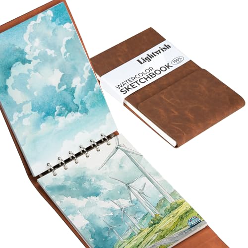 Lightwish Watercolor Sketchbook,100% Cotton 300gsm/140lb Watercolor Journal, Acid Free Cold Press Watercolor Paper for Artists,Adults,Students,20 Sheets,Paper 5.8 * 8.2 Inches - color: Brown
