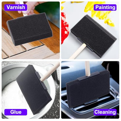 HINZIC 4 Pcs 4 inch Foam Paint Brushes Black Sponge Brushes Wood Handle Foam Brushes for Painting Varnishes DIY Craft Projects - size: 4 inch