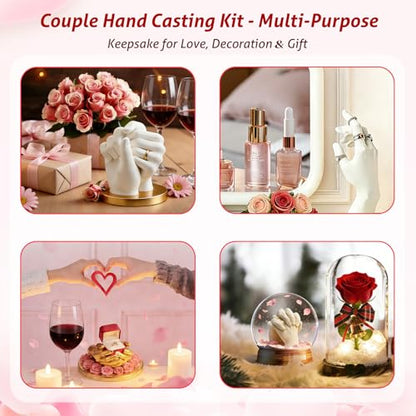 Hand Casting Kit for Couples with Base & Paints, Practice Kit, Hand Mold Kit Couples Perfect for Anniversary, Birthday, Romantic Date Night DIY, Unique Gifts for Boyfriend and Girlfriend