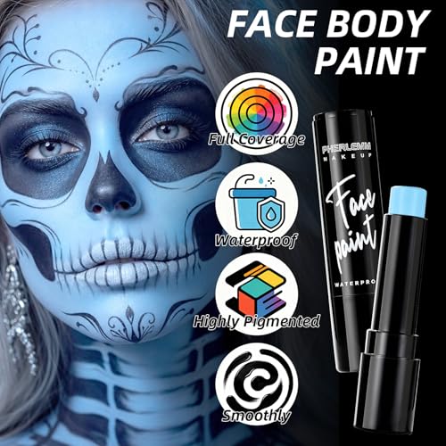 Light Blue Face Paint Stick Waterproof Eye Black Smooth SmudgeProof Body Paint High Pigment for Sports Events Halloween SFX Makeup Mermaid Frost Spirit and Dreamy Character Looks - color: Light Blue