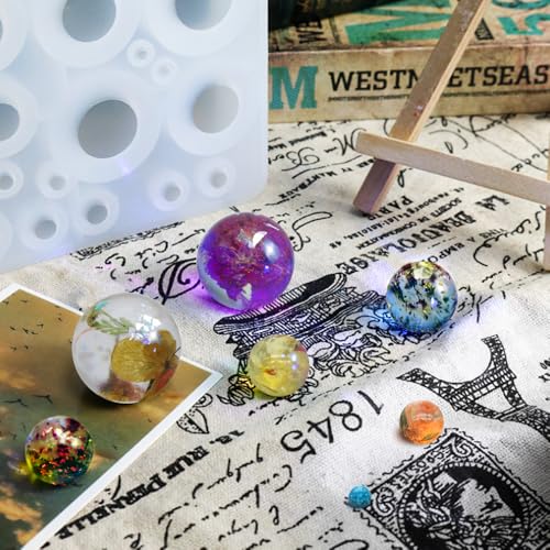 AFUNTA 3 PCS Sphere Resin Molds for Jewelry, 3D Round Ball Silicone Molds for Resin, Universe Spheroid Pendant Casting Molds for Flowers Preservation,Soap,DIY Crafts Making