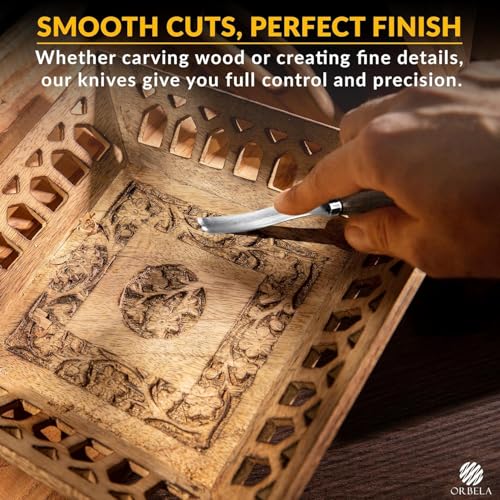 Orbela 16PCS Wood Carving Tools Set Heavy Duty with Leather Roll Bag - Complete Wood Carving Kit for Beginners & Experts, Whittling Knives, Wood Carving Chisels, Sharpening Strop, Gloves Woodworking