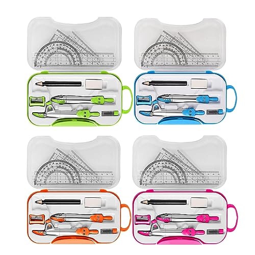 LUNIZ Drawing Compass Mathematical Geometry Kit Protractor Compass Set Triangle Ruler Stationery Eraser Drawing Tool Engineering Office Tools Drafting Tools (Color : Pink) - color: Pink
