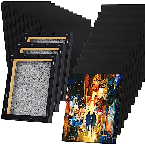 Thenshop 20 Pcs Black Canvas, Stretched Canvases for Painting, Blank Black Art Painting Supplies,8 oz Triple Primed 100% Cotton(8 x 10 Inch)