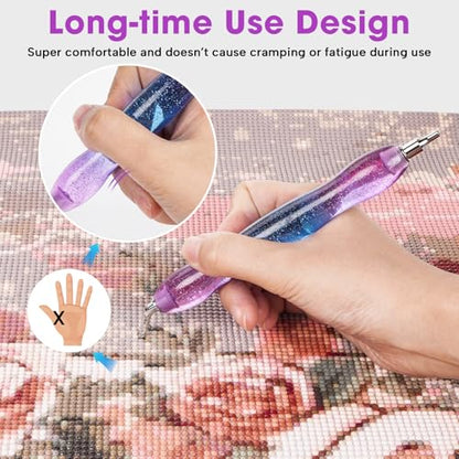 Ergonomic Diamond Painting Art Pen Accessories Kits with 6 Metal Tips, 6 Painting Glue Clay, Roller,Multi Placer Tips for DIY Crafts - style: XKZY