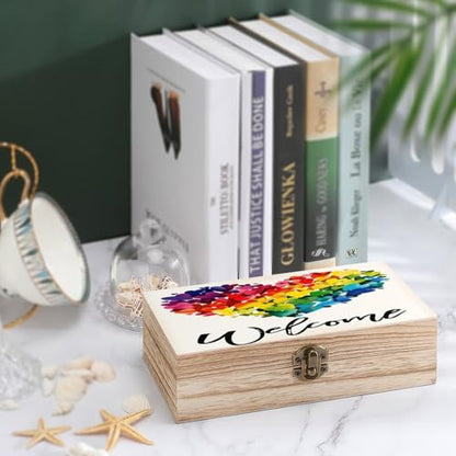 Peace And Love Pride Rainbow Jewelry Box Wooden Rustic Multi-Purpose Organizer with Front Clasp for Jewelry, Crafts, Accessories & Small Items - color: style-7