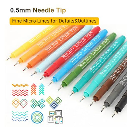 12 Colors Fineliner Pens Set, 0.5mm Fine Point Needle Tip Pens, No Bleed Waterproof Archival Ink for Drawing, Bullet Journal, Bible Journaling, Note Taking