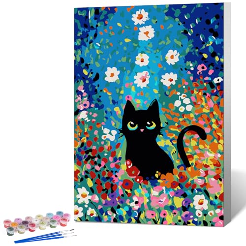 Fountor Paint by Numbers Kit for Adults Beginner & Kids Ages 8-12 with Wooden Frame Easy Acrylic on Canvas 8x12 inch with Paints and Brushes, Paint by Numbers Flowers Cat for Gift Home Wall Decor - color: LKOPF0706, size: 8x12 Inch