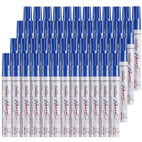 Overseas 48 Blue Paint Pens, Oil Based Permanent Markers Set - Quick Drying, Waterproof, Fade-Resistant, Medium Tip Paint Markers Bulk for Wood, Metal, Rock, Ceramic, Plastic, Canvas, Glass, Rubber - color: Blue
