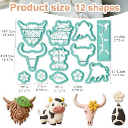12Pcs Cow Polymer Clay Cutters Flower Clay Earrings Cutters Polymer Jewelry Cutter for Earrings Making Party Festival DIY Supplies - color: Cow