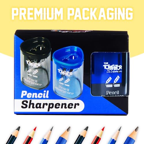 Manual Pencil Sharpener - 2 Pcs Dual Hole Premium Quality Pencil Sharpeners for Standard & Large Sized Pencils - Handheld Pencil Sharpener for Kids, Adults, Artists, Home & Office Uses