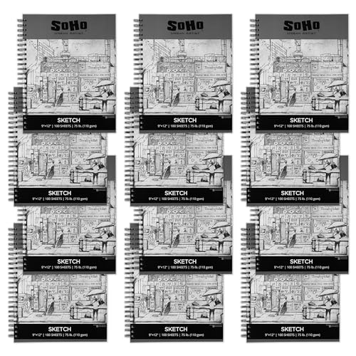 SoHo 110 GSM Sketch Paper Pad Spiral 9x12 100-Sheets - 12 Pack - size: 9x12 - Pack of 12