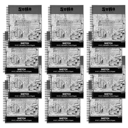 SoHo 110 GSM Sketch Paper Pad Spiral 9x12 100-Sheets - 12 Pack - size: 9x12 - Pack of 12