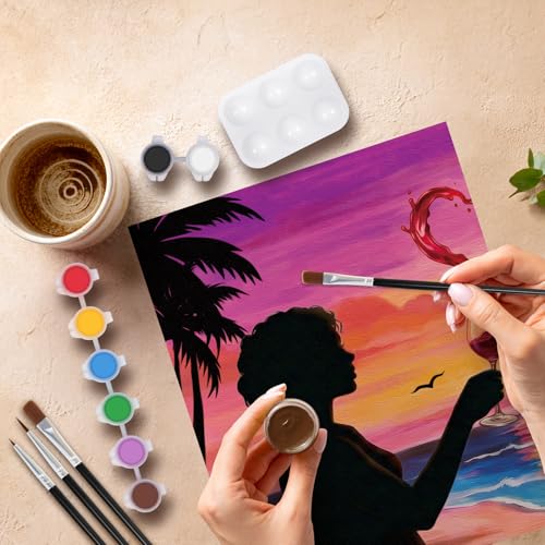 VOCHIC Sip and Paint Kit,Pre Drawn Canvas Couples Paint Party Kit Painting Art Set for Adults Date Night Sunset Beach 2 Pack (8 x 10 Inches, Wine Glass Couple) - size: 8x10, style: Wine Glass Couple