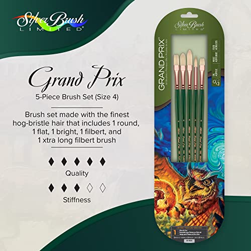 Silver Brush GP-1050 Grand Prix Long Handle Brush Set, 5 Per Pack - color: Paintbrush Set, size: 5/Pack