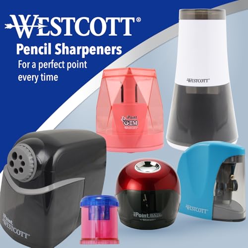 Westcott Two-in-One Fully Automatic Battery and Electric Pencil Sharpener for Regular, Graphite, and Drawing Pencils - Adjustable Tip Size - for Office and School Use - Includes AC Adapter - White