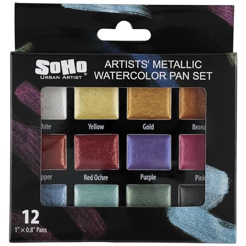 Soho Urban Artist Metallic Watercolors Set – 12 Vibrant Metallic Half Pans in Travel Case – Professional Shimmer Watercolor Paint Set for Artists, Crafters & Mixed Media - size: 4 Ounce (Pack of 1)