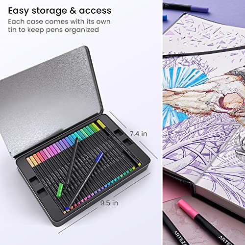 ARTEZA Inkonic Fineliners Pens, Set of 72, 0.4 mm Fine Tip Markers, Water-Based Art Pens for Drawing, Sketching, Journaling, Calligraphy - size: 1 Count (Pack of 72)