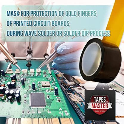 Tapes Master 10 Rolls - 1" x 36 Yds 1 Mil Kapton Tape - Polyimide High Temperature Heat Rresistant Tape with Silicone Adhesive - No Residue - color: 10 Rolls - 1" x 36 Yds, size: 1 Mil