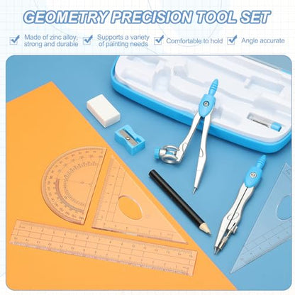 PATIKIL Geometry Precision Tool Set, 11 Pcs Geometry Set Compass Tool with Shatterproof Storage Box Rulers Math Compass Kit for Math Drafting Supplies, Grass Green(Style 1) - color: Grass Green