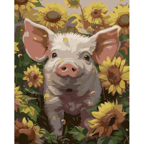 AALBLAC Pig Paint by Numbers Kit for Adults Beginners- Pig Sunflower Paint by Number Canvas, Easy Animal Acrylic Painting by Numbers for Home Wall Decor (16x20 inch) - color: Pig Sunflowers-40X50