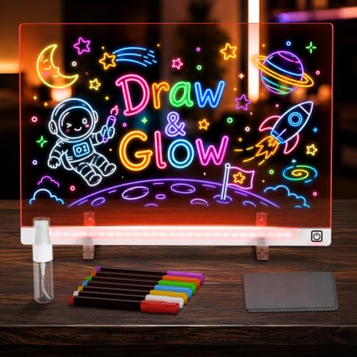 LED Drawing Board with USB-C Power – 16 Inch Acrylic Light Board for Tracing with Edge-Lit Color-Changing Glow, 7 LED Colors, 6 Light Modes – Plug-and-Play Kit with Markers, Stands, Gift Box (White) - color: White #3