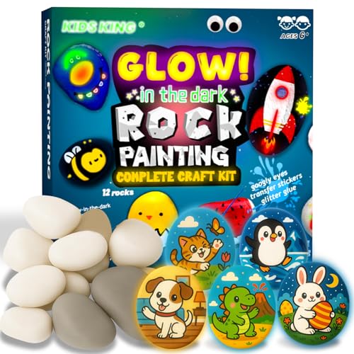 KIDS KING Glow in Dark Rock Painting Kit, Art Craft Kit for Kids Age 6-12 | Rock Painting Kit (Glow in the Dark) Art & Craft Toys Spark Creativity Tool Drawing Party Activity Fovors