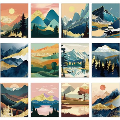 Sherr 12 Pcs Pre Drawn Canvas Pre Printed Canvas for Adults Sip and Paint Party Canvases Painting Kit for Summer Easter Mother's Day Party Favor(Mountain Lake,8 x 10 Inch) - size: 8 x 10 Inch, style: Mountain Lake