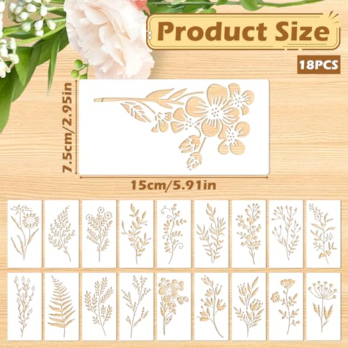 18 Sheet Flower Stencils for Painting, Large Floral Stencils for Walls Reusable with Leaf Vine Designs Wood, Wall, Furniture, Canvas, Home Decor DIY Crafts