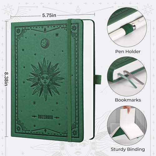 EMSHOI Dotted Journal Notebook, 320 Pages, A5 Small 5.75"x8.38", PU Leather Hardcover, 100 GSM Thick Paper, 5mm Dot Grid Notebook for Journaling, Planning, Drawing, Writing, Dark Green - color: DarkGreen, size: A5 Dotted