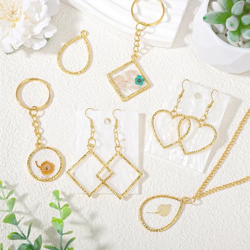 Gartful Open Bezels for Resin Jewelry Making, Hollow Frame Pendants with Jump Rings, Craft Bezels for Necklace, Earrings - style: Engraved Frame - 4 Styles 30PCS