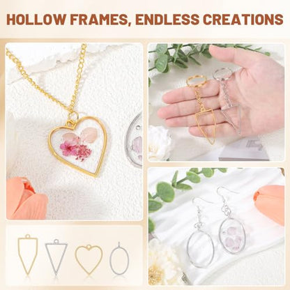 Gartful Open Bezels for Resin Jewelry Making, Hollow Frame Pendants with Jump Rings, Craft Bezels for Necklace, Earrings - style: 10 Styles - 60PCS