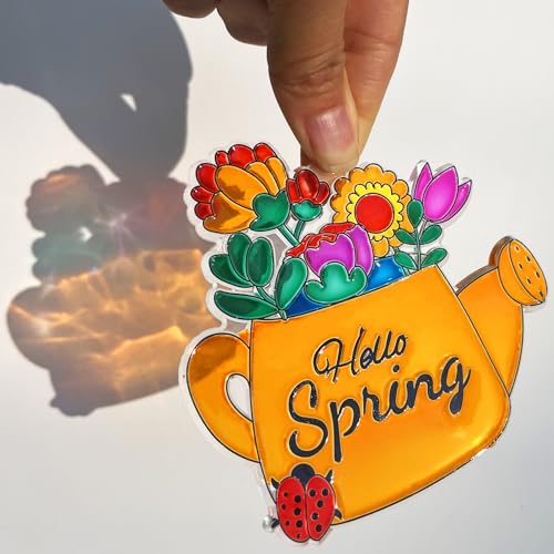 Ayhuhra 30 Sets Spring Flower Suncatcher Craft Kit Butterfly Sun Catcher DIY Window Paint Art Suncatcher Kits for Spring Summer Easter Party Activities Art Project Party Favors - style: Flower
