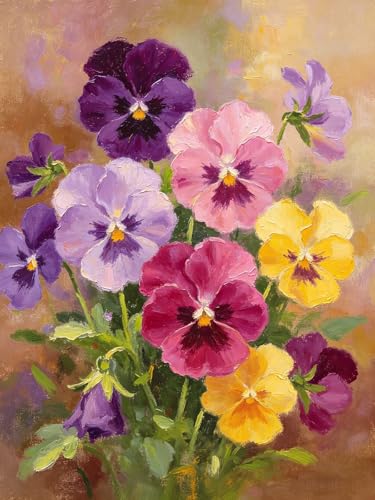 BYGFHLYW 5D Full Round Drill Diamond Painting Kits for Adults, Vintage Watercolor Pansy Flower Floral Diamond Art Kit, Gem Dot Canvas for Home Wall Decor DIY Craft Present, 12x16Inch - color: KM1113-1