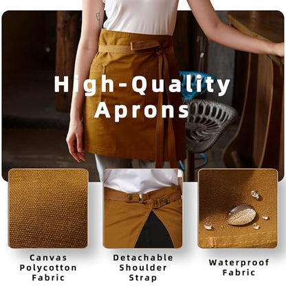 Unisex Waist Apron with Pockets Waiter Bar Half Bistro Apron 4251BY - color: Ginger, size: 3 Pack
