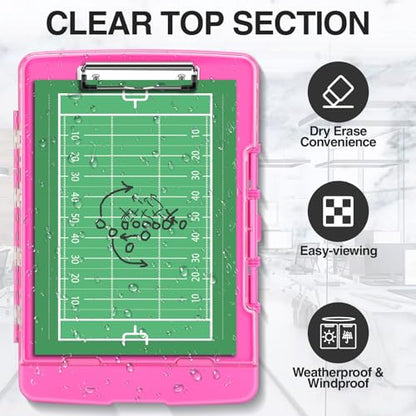 Sooez Original Clipboard with 2 Storage & Pen Holder, Heavy Duty Clip Boards 8.5x11 with Dual Storage, Clearview Dry Erase Coach Clipboard with Real Hinge, High Capacity, School & Office Supplies - color: Pink