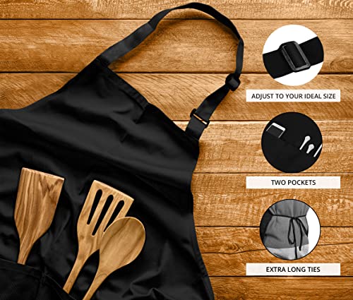 Utopia Kitchen 2 Pack Bib Apron, Adjustable with 2 Pockets, Water and Oil Resistant, Cooking Kitchen Chef Apron for Women Men - color: Black