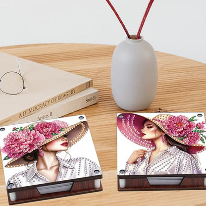 JISHSHAY 2 PCS Diamond Art Note Box Beautiful Woman Diamond Painting Memo Boxes Gem Painting Gem Art Memo Pad Holder Mosaic Kits for Adults Embroidery Kit Note Pad Holder, Contains 120 Sheets of Paper - color: Woman 3