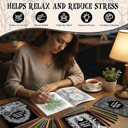 Liliful 24 Pcs Gothic Dark Romantic Coloring Book Bulk Intricate Noir Illustration Books, Ideal for Leisure Relaxation, Gothic Enthusiast Gifts & Atmospheric Creative Activities - style: Gothic
