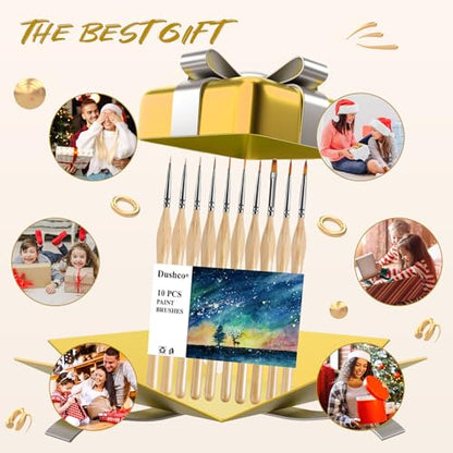 10 pcs Miniature Detail Paint Brushes Set - Precision Round & Filbert Brushes for Miniature, Model Painting, Watercolor & Figurines - Fine Tip Artist Brush Kit with Ergonomic Handle (Wood)