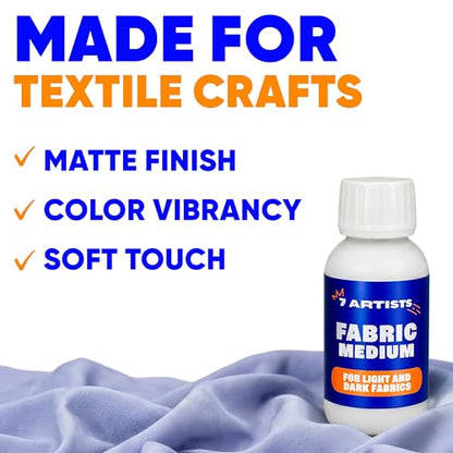 Fabric Medium for Acrylic Paint 4.2 fl oz – Turn Acrylics Into Washable Fabric Paint | Soft Flexible Matte Finish, No Cracking | Textile Medium for T-Shirts, Denim, Shoes & Tote Bags - color: Fabric Medium 4.2 fl. oz