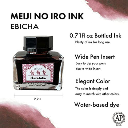 Kuretake Ink-café MEIJI NO IRO EBICHA Ink Bottle 20g for Fountain Pens - color: Grape Tea (Ebika)