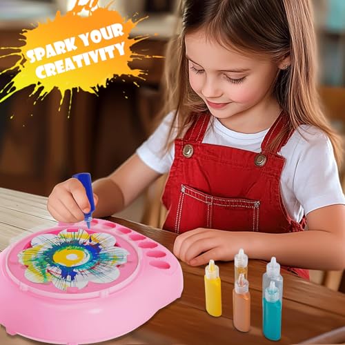 Spin Art Machine for Kids, Paint Spinner Arts & Crafts Kit for Ages 4-12 | Mess-Free Motorized Spinner With Splash Guard; 7 Washable Paints & 36 Art Boards Make A Unique Design Every Spin - color: Pink