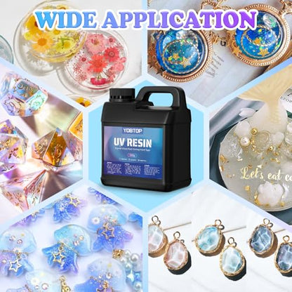 UV Resin 1000g,Advanced Formula UV Resin, Crystal Clear Odorless Hard Fast Curing for Jewelry Making, DIY Crafts, Coating & Casting - size: 1000g-1