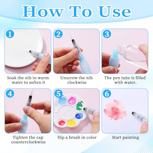 8Pcs Watercolor Brush Pens, Refillable Water Brush Pens Premium Leakproof Watercolor Pen for Watercolour Painting Artists Calligraphy Gouache