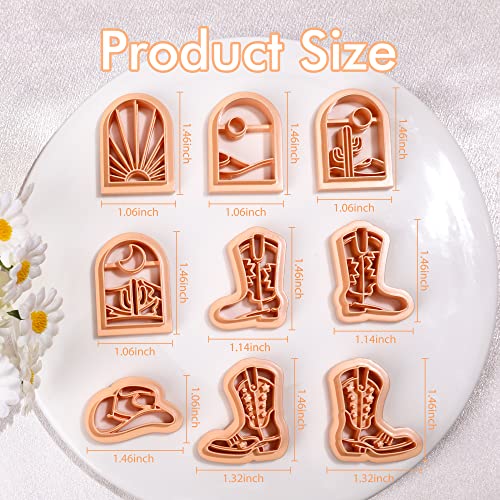 Puocaon Western Polymer Clay Cutters - 9 Pcs Clay Cutters for Earrings Making, Cowboy Hat, Boot, Rising Sun, Desert Scene - color: western