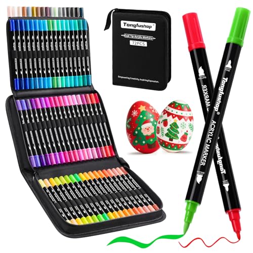 Tongfushop 72 Colors Acrylic Paint Markers, Dual Tip Acrylic Paint Pens with Brush Tip & Fine Tip, Wood Markers for Rock Painting, Wood, Canvas, Stone, Glass, Ceramic, DIY Crafts, Art Supplies - color: 72 Colors