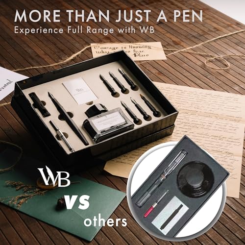 Wordsworth & Black Calligraphy Pen Gift Set, Includes Ink Bottle, 6 Ink Cartridges, A Refill Converter, 6 Replacement Nibs, Journaling, Smooth Writing Pens [All Black] - color: All Black