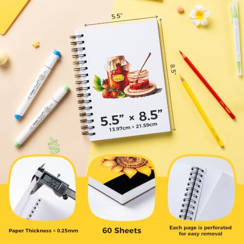 Ohuhu Marker Pad Sketchbook - 5.5"x8.5" Small Paper Size - 120 LB/200 GSM Smooth Drawing Paper - 60 Sheets/120 Pages, Spiral Bound Sketching Book for Alcohol Markers - size: 5.5" x 8.5"